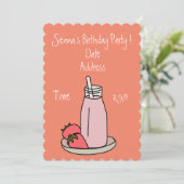 Roze Aardbei Milkshake retro meisjes feest Kaart (Staand voorkant)