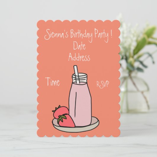 Roze Aardbei Milkshake retro meisjes feest Kaart (Staand voorkant)