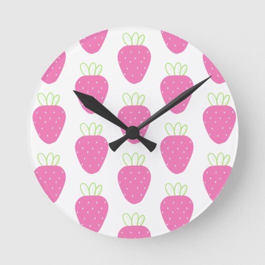 Roze Aardbei Minimalistische Waterverf Fruit Ronde Klok (Voorkant)