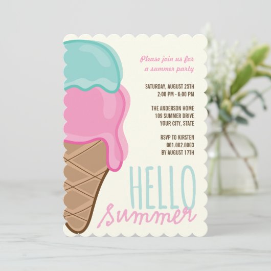 Roze aardbei Mint Ice Cream Summer Party nodigt ui Kaart (Staand voorkant)