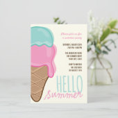 Roze Aardbei Mint Ice Cream Summer Party Uitnodige Kaart (Staand voorkant)