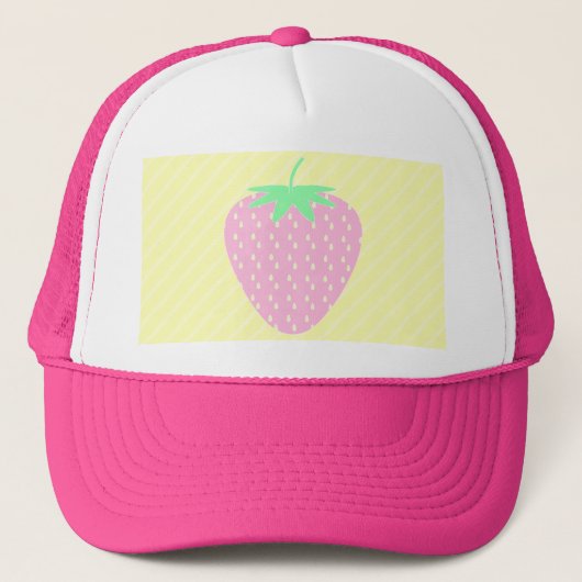 roze aardbei op gele strepen. trucker pet (Voorkant)