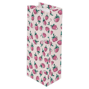 Roze aardbei patroon wijn cadeautas