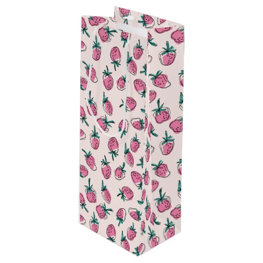 Roze aardbei patroon wijn cadeautas (Voorkant Gekanteld)