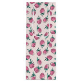 Roze aardbei patroon wijn cadeautas (Voorkant)