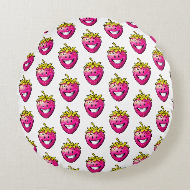 Roze aardbei rond kussen (Voorkant)