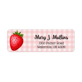 Roze aardbei | Roze Gingham Etiket