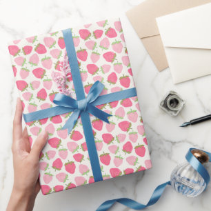 Roze Aardbei Schattig en Fruitig Cadeaupapier