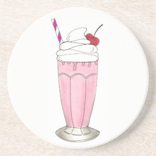 Roze aardbei Schud Ice Cream Milkshake Foodie Zandsteen Onderzetter