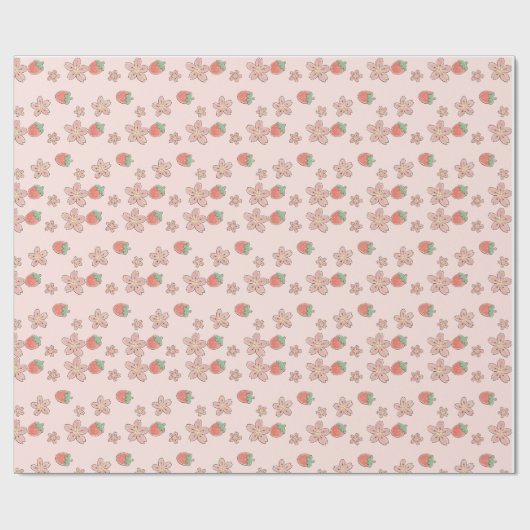 Roze Aardbei Spring thema Wrapping Paper Cadeaupapier (Vlak)