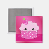 Roze aardbei Stippen Cupcake Magneet (Voorkant / Achterkant)