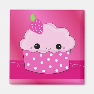 Roze aardbei Stippen Cupcake Magneet