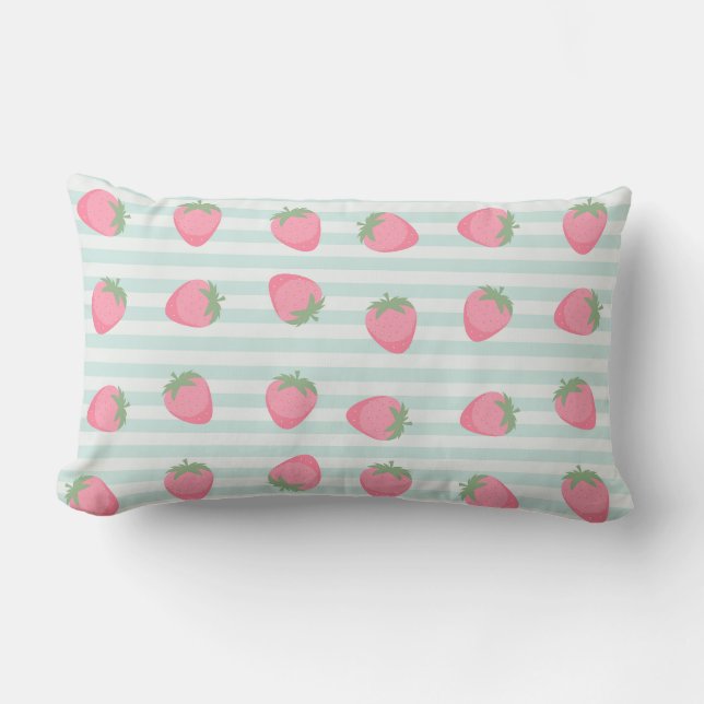 Roze Aardbei Strepen Kussen (Voorkant)