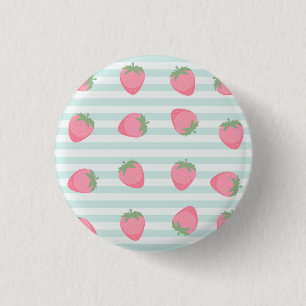 Roze Aardbei Strepen Ronde Button 3,2 Cm