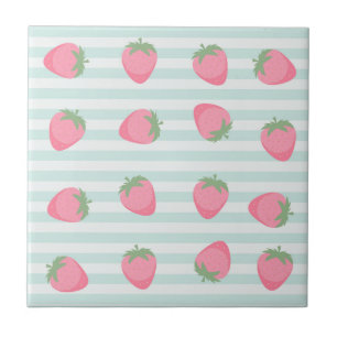 Roze Aardbei Strepen Tegeltje