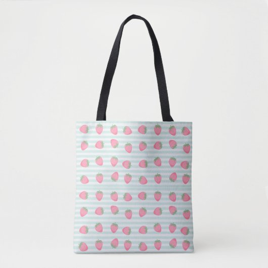 Roze Aardbei Strepen Tote Bag (Voorkant)