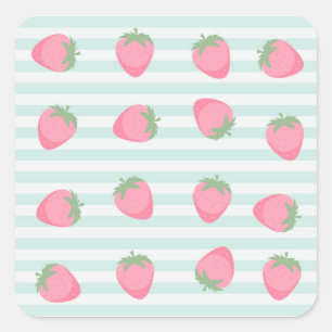 Roze Aardbei Strepen Vierkante Sticker