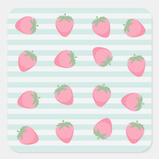 Roze Aardbei Strepen Vierkante Sticker (Voorkant)