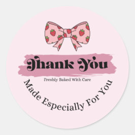 Roze aardbei strik bedankt bakkerij sticker