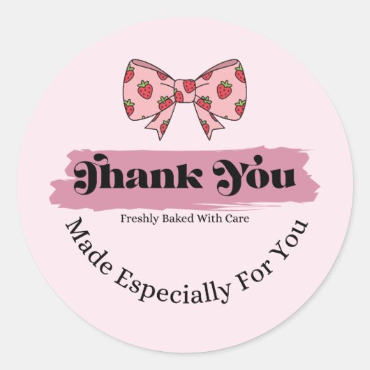 Roze aardbei strik bedankt bakkerij sticker (Voorkant)
