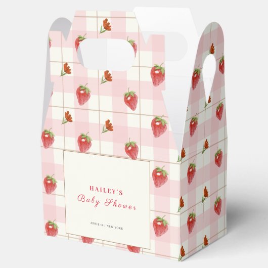 Roze Aardbei Sweet Gingham Baby shower Bedankdoosjes (Geopend)