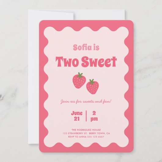 roze aardbei twee lief meisje verjaardag kaart (Voorkant)