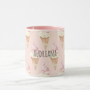 Roze aardbei vanille ijsjes mok