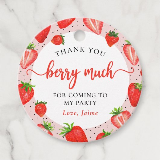Roze Aardbei Verjaardag Hartelijk dank Bedankjes Labels (Voorkant)