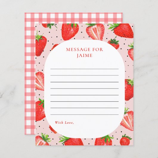 Roze Aardbei Verjaardag Tijd Capsule Note Kaart (Voorkant / Achterkant)