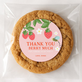 Roze aardbei verjaardagsfeest favoriet bedankje ronde sticker