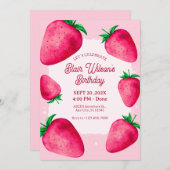 Roze aardbei verjaardagsuitnodiging kaart (Voorkant / Achterkant)