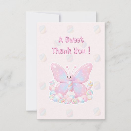 Roze aardbei vlinder baby shower bedankt (Voorkant)