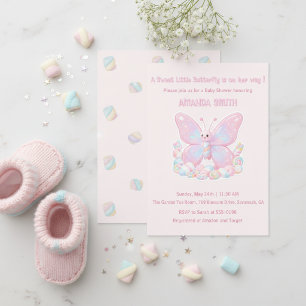 Roze Aardbei Vlinder Meisje Baby Shower  Kaart