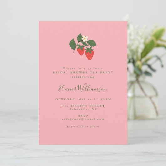  Roze Aardbei Vrijgezellenfeest Tea Party Kaart (Staand voorkant)