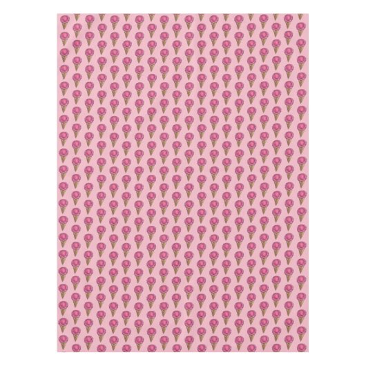 Roze aardbei Waffle Cone Ice Cream Dessert Food Tafelkleed (Voorkant)