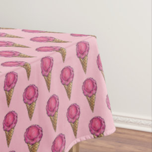 Roze aardbei Waffle Cone Ice Cream Dessert Food Tafelkleed