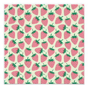 Roze Aardbei Zomer Patroon Foto Afdruk