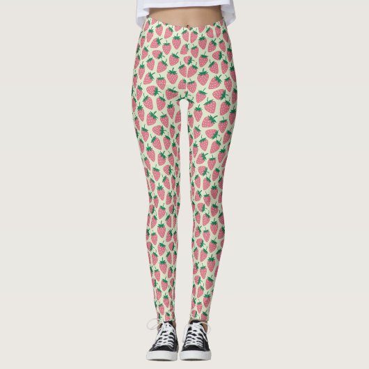 Roze Aardbei Zomer Patroon Leggings (Voorkant)