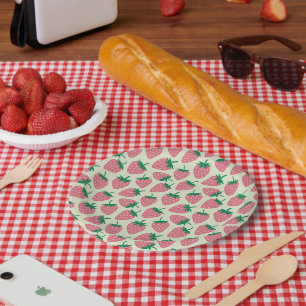 Roze Aardbei Zomer Patroon Papieren Bordje