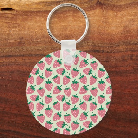 Roze Aardbei Zomer Patroon Sleutelhanger (Voorkant)
