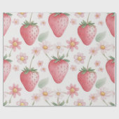 Roze Aardbeibloemen Verjaardagsfeestje voor haar Cadeaupapier (Vlak)