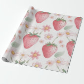 Roze Aardbeibloemen Verjaardagsfeestje voor haar Cadeaupapier (Uitgerold)