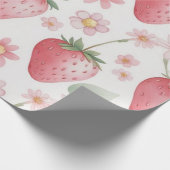 Roze Aardbeibloemen Verjaardagsfeestje voor haar Cadeaupapier (Hoek)