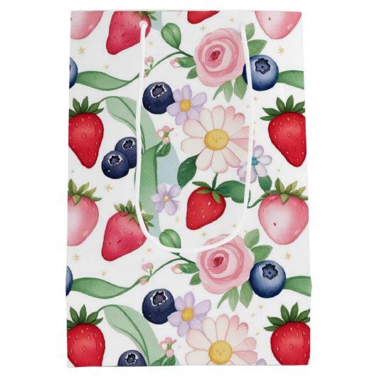 Roze Aardbeibloemen Verjaardagsfeestje voor haar Medium Cadeauzakje (Achterkant)