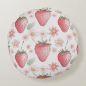 Roze Aardbeibloemen Verjaardagsfeestje voor haar Rond Kussen (Achterkant)
