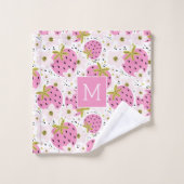 Roze aardbeien Aangepast monogram Bad Handdoek (Wasdoekje)