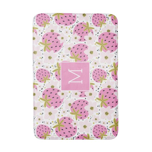 Roze aardbeien Aangepast monogram Badmat (Voorkant Verticaal)