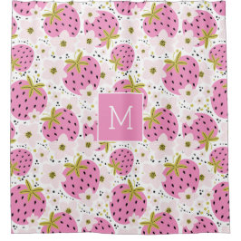 Roze aardbeien Aangepast monogram Douchegordijn