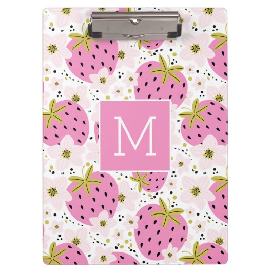 Roze aardbeien Aangepast monogram Klembord (Voorkant)