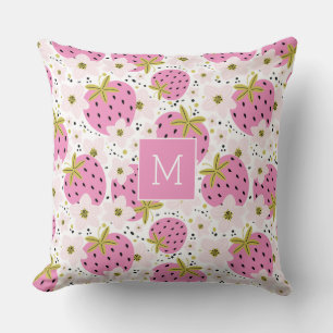 Roze aardbeien Aangepast monogram Kussen
